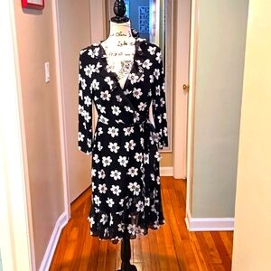 TOMMY HILFIGER ▪︎ Women's Floral/Ruffle Dress, Black, White, Pink, Size 12, EUC